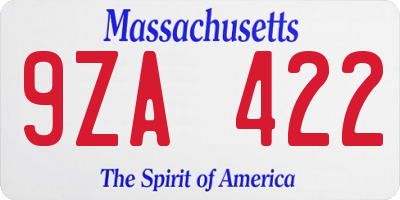 MA license plate 9ZA422