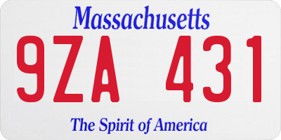 MA license plate 9ZA431