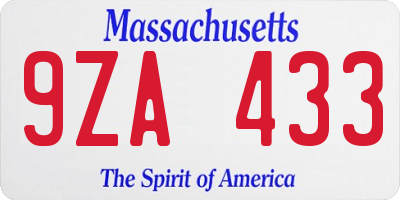 MA license plate 9ZA433
