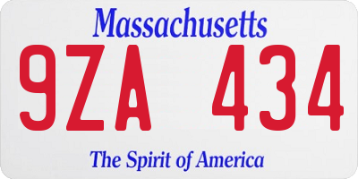 MA license plate 9ZA434