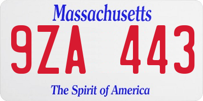 MA license plate 9ZA443