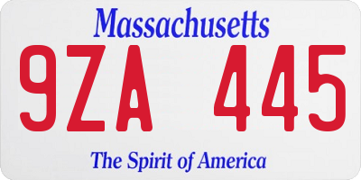 MA license plate 9ZA445
