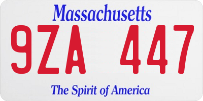 MA license plate 9ZA447