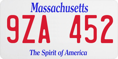 MA license plate 9ZA452