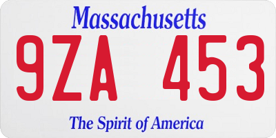 MA license plate 9ZA453