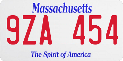 MA license plate 9ZA454