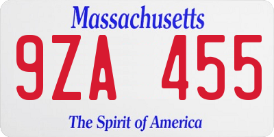 MA license plate 9ZA455