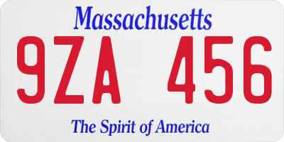 MA license plate 9ZA456