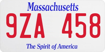 MA license plate 9ZA458