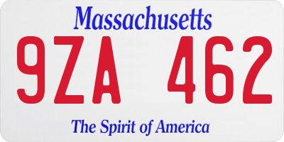 MA license plate 9ZA462