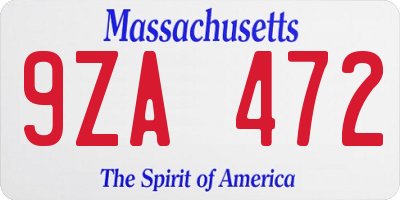 MA license plate 9ZA472