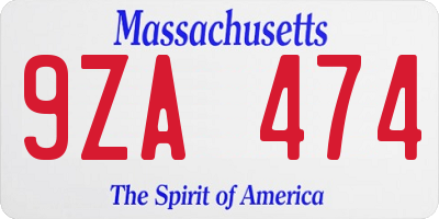 MA license plate 9ZA474