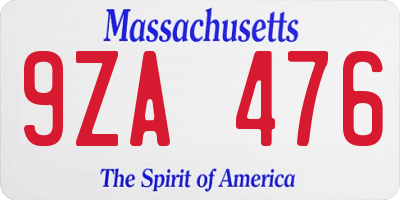 MA license plate 9ZA476