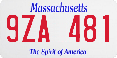 MA license plate 9ZA481