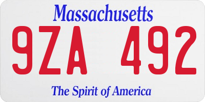 MA license plate 9ZA492