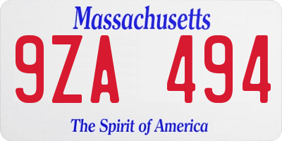MA license plate 9ZA494