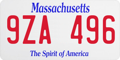 MA license plate 9ZA496