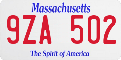 MA license plate 9ZA502