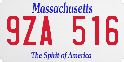 MA license plate 9ZA516