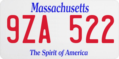 MA license plate 9ZA522