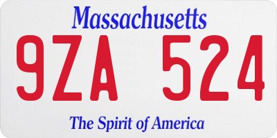 MA license plate 9ZA524
