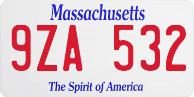 MA license plate 9ZA532