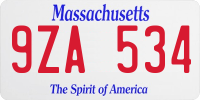 MA license plate 9ZA534