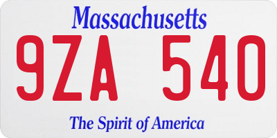 MA license plate 9ZA540