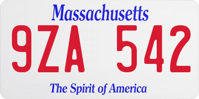 MA license plate 9ZA542