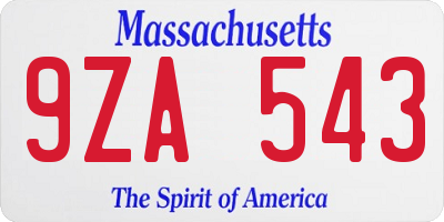 MA license plate 9ZA543