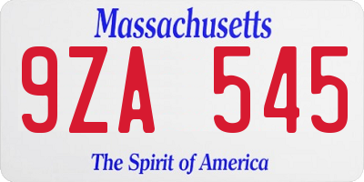 MA license plate 9ZA545