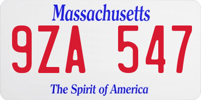 MA license plate 9ZA547