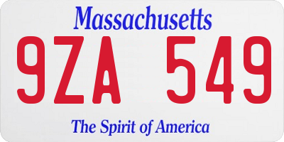 MA license plate 9ZA549