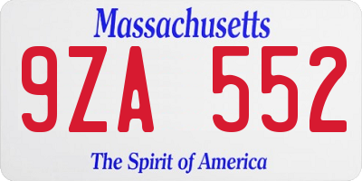 MA license plate 9ZA552