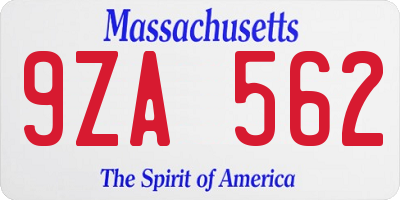MA license plate 9ZA562