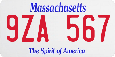MA license plate 9ZA567