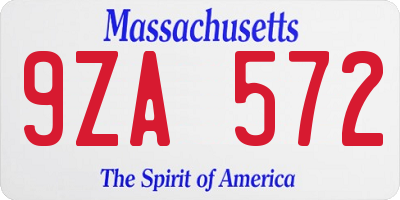 MA license plate 9ZA572