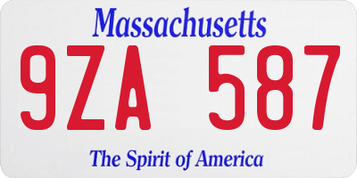 MA license plate 9ZA587
