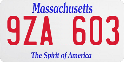 MA license plate 9ZA603