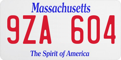 MA license plate 9ZA604