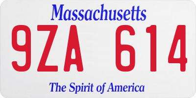 MA license plate 9ZA614