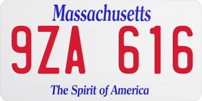 MA license plate 9ZA616