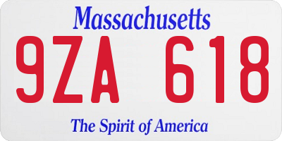 MA license plate 9ZA618