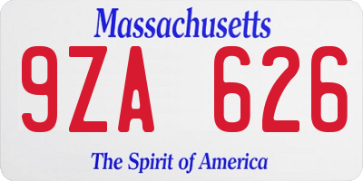 MA license plate 9ZA626