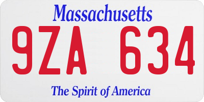 MA license plate 9ZA634