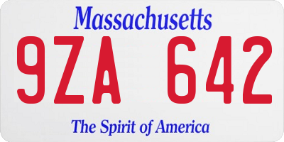 MA license plate 9ZA642