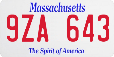 MA license plate 9ZA643