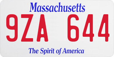 MA license plate 9ZA644