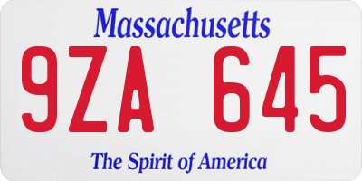 MA license plate 9ZA645