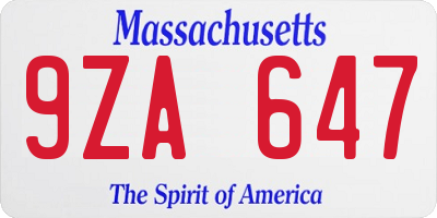 MA license plate 9ZA647